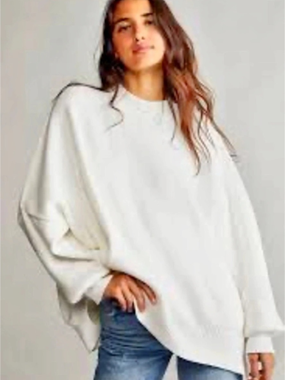 Free People & Textured Crewneck Sweater in White Size Medium
